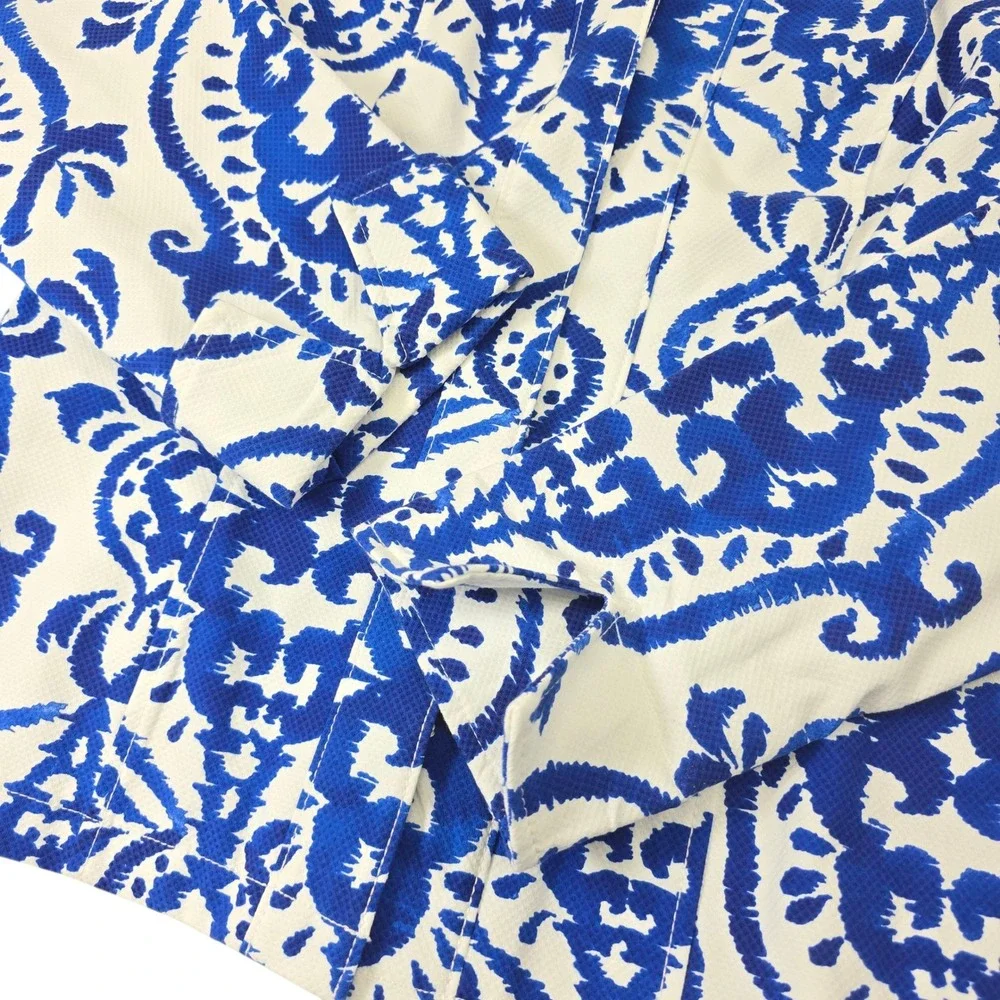 Chicos Women's Blazer Size 0 Blue White Floral‎ Jacquard 3/4 Sleeve Career